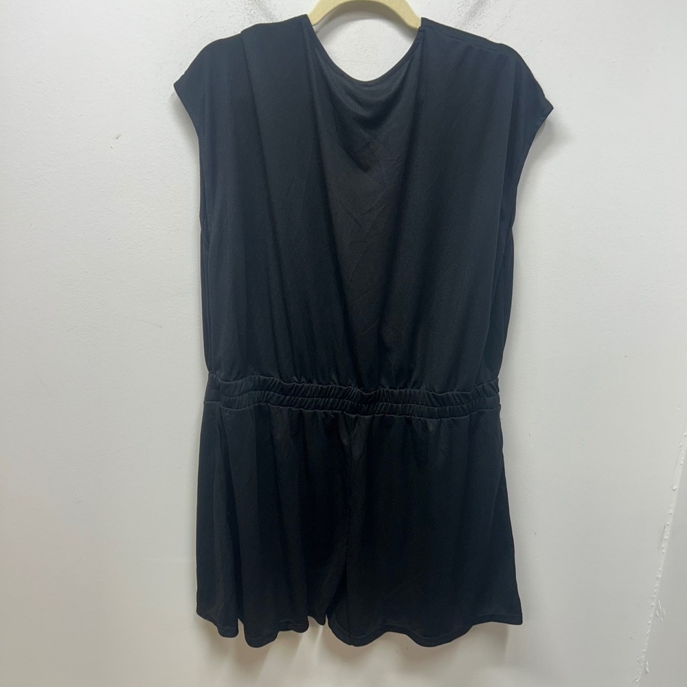 Halara Black Waffle Knit Wrap Front Romper with Pockets Plus Size 1X - Picture 8 of 9